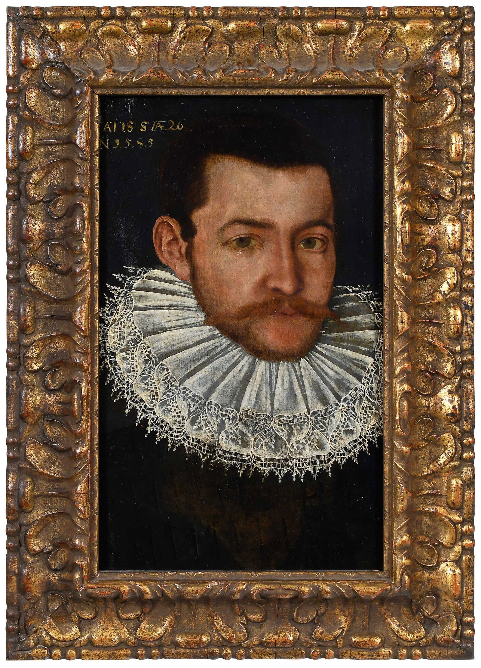 Manner of Cornelis Ketel (Dutch, 1548-1616): (possibly16th/17th century) Portrait of a Gentleman, dated 1585, possibly of Stephen Beckingham (circa 1550-1611) of Tolleshunt Major, Essex, partial inscription with date upper left, oil on oak
