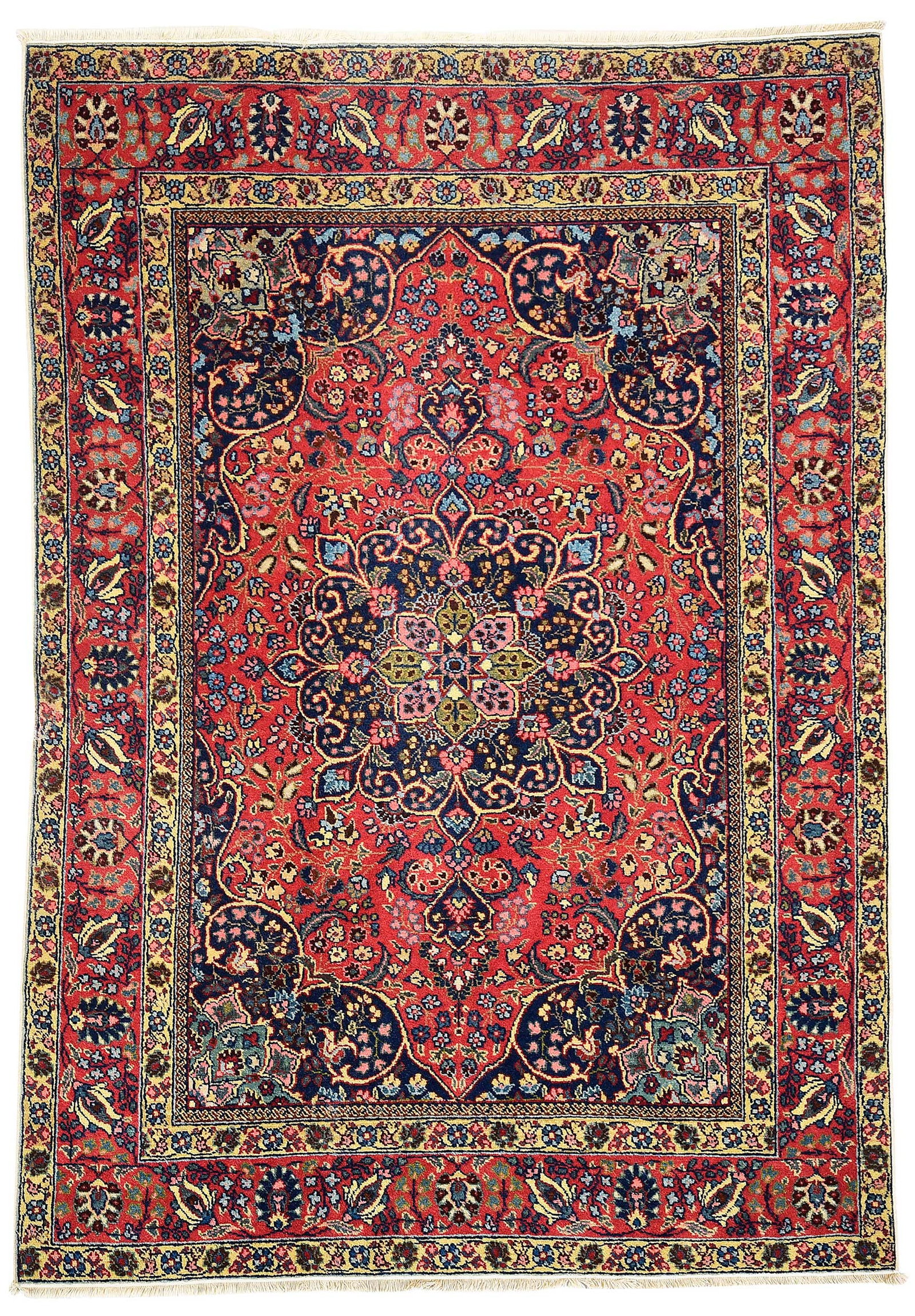 Tabriz Rug: second half 20th century, central medallion on red field, dark blue spandrels, red main border, 5 ft. 11 in. x 4 ft. 4 in. Provenance: Private Asheville Collection