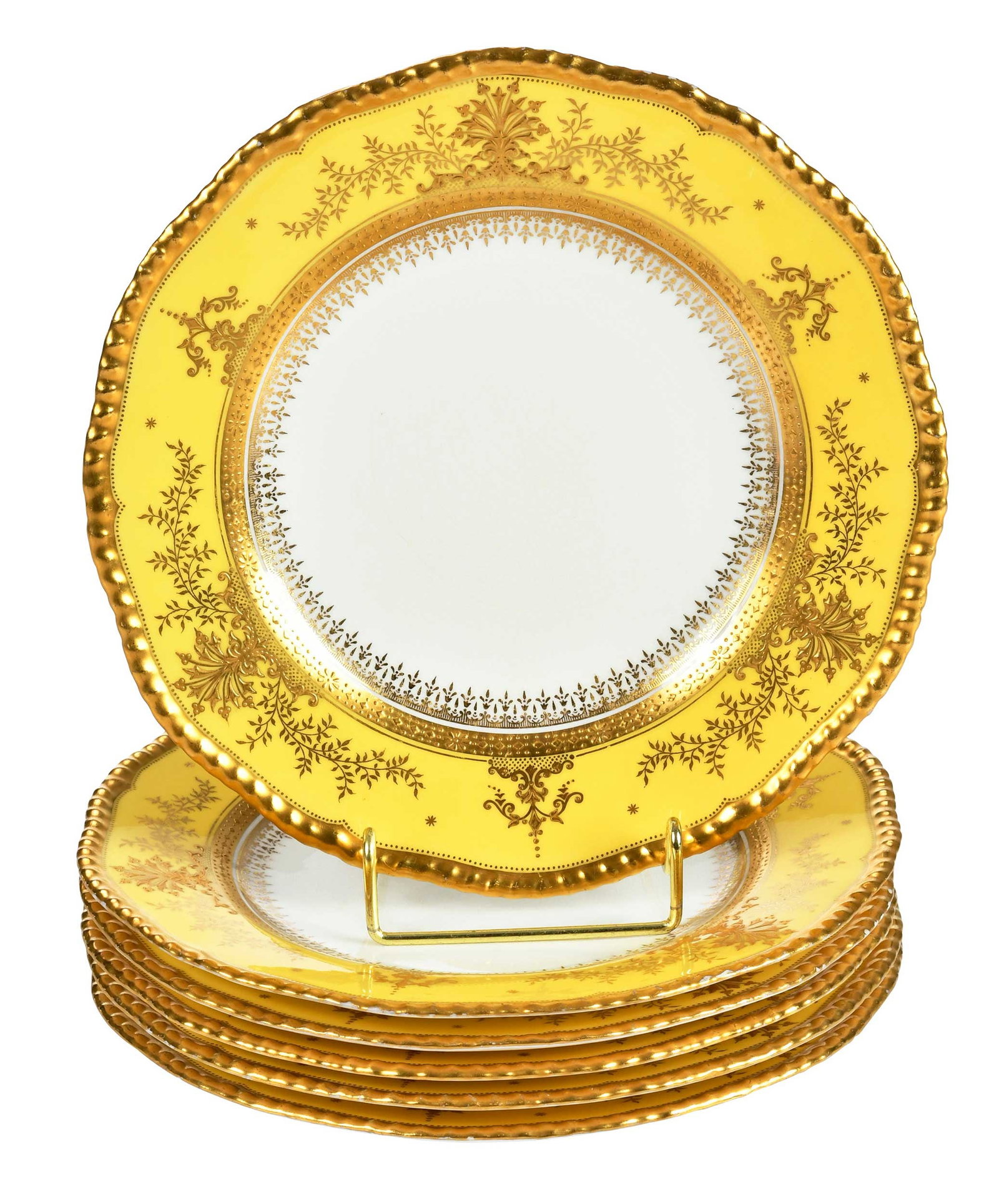 Six Yellow and Gilt Coalport Porcelain Plates (1 of 3)