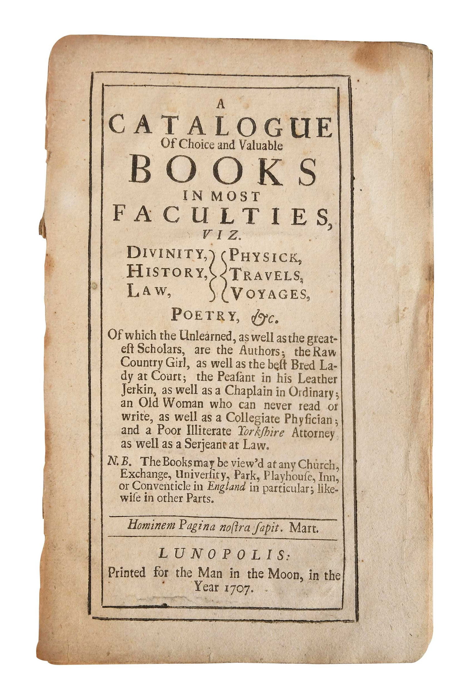 Pages from "A Catalogue of Choice and Valuable Books in Most Faculties" (1 of 6)