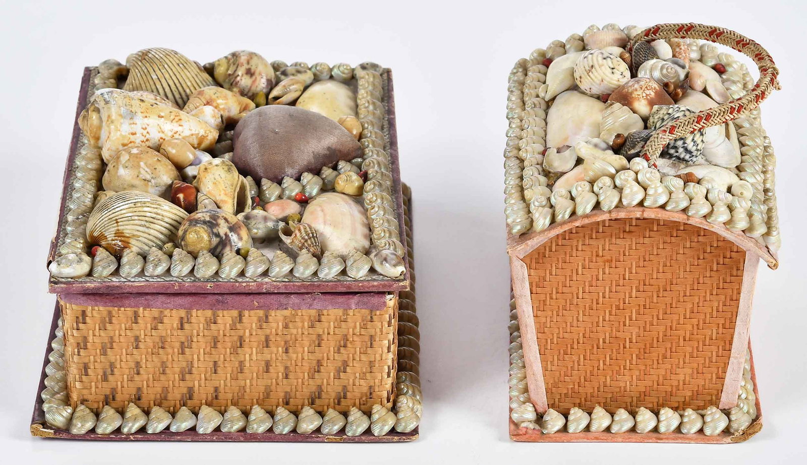 Two Small Shellwork and Rattan Sailor Boxes - 2