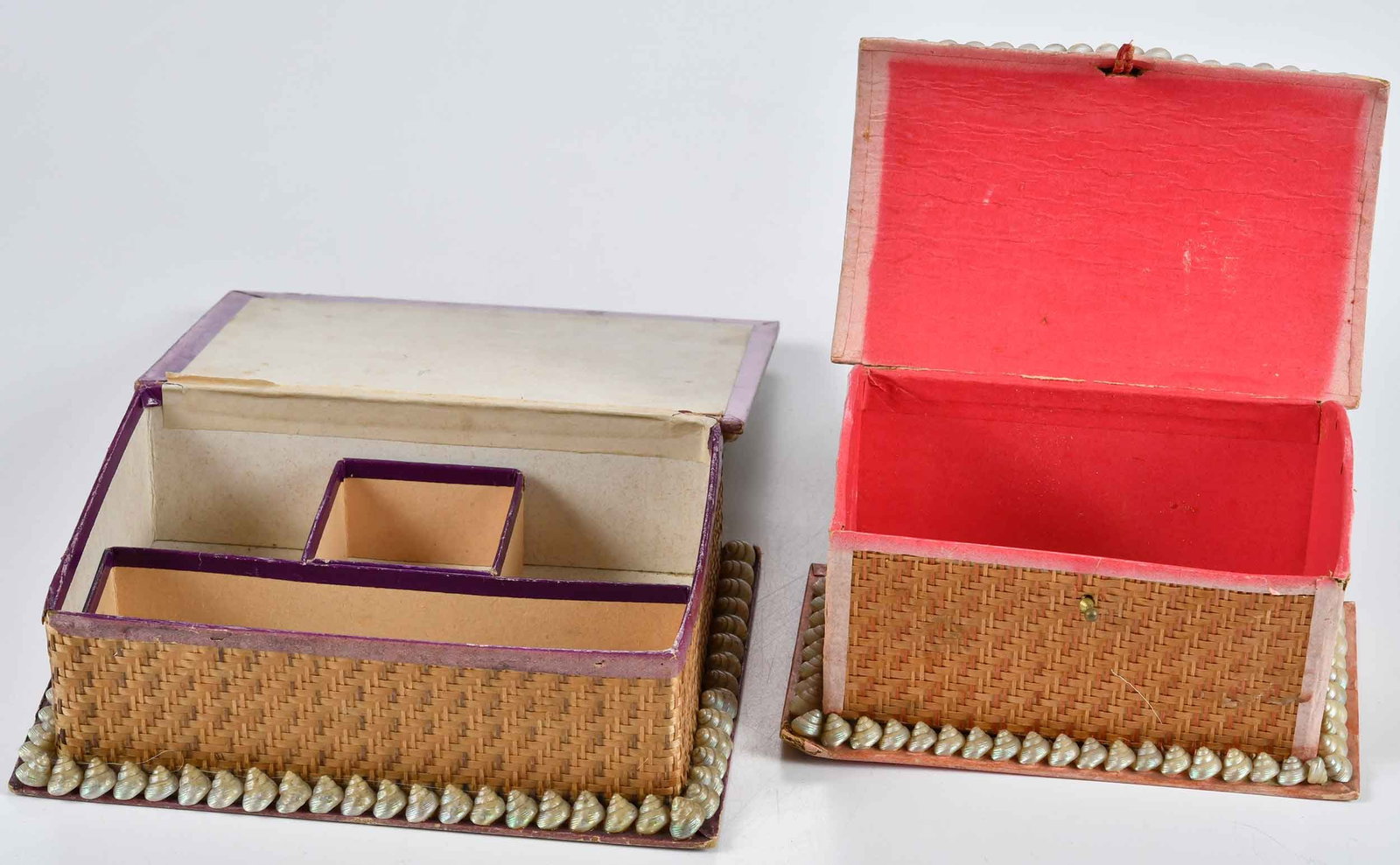 Two Small Shellwork and Rattan Sailor Boxes - 5