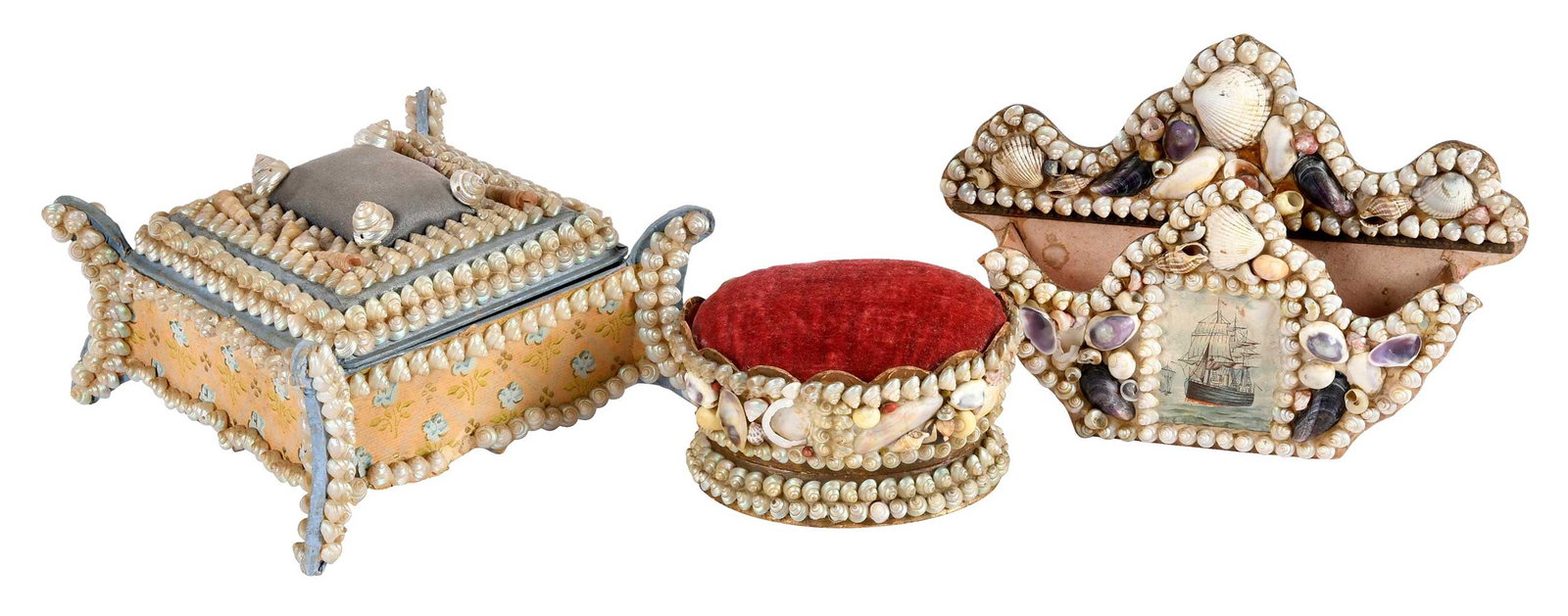 Two Small Shellwork Sailor Boxes and Wall Pocket (1 of 7)