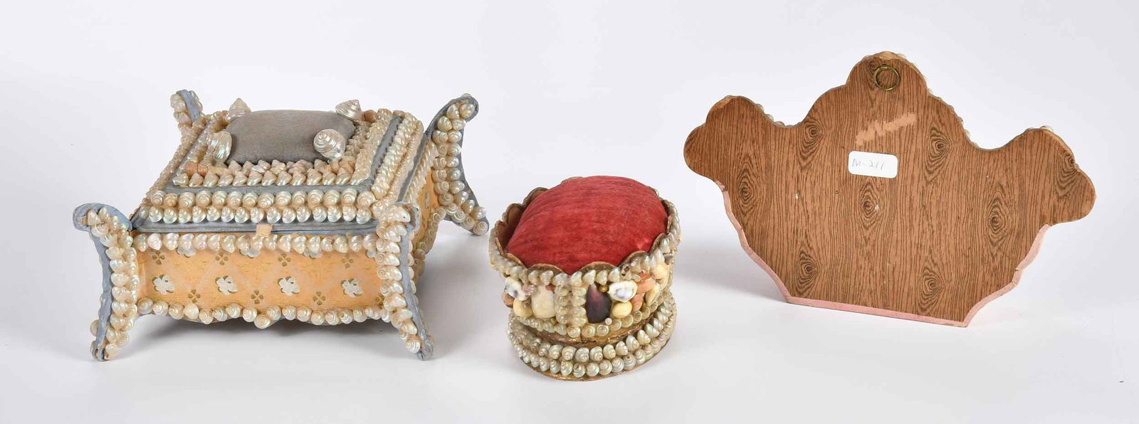 Two Small Shellwork Sailor Boxes and Wall Pocket - 2