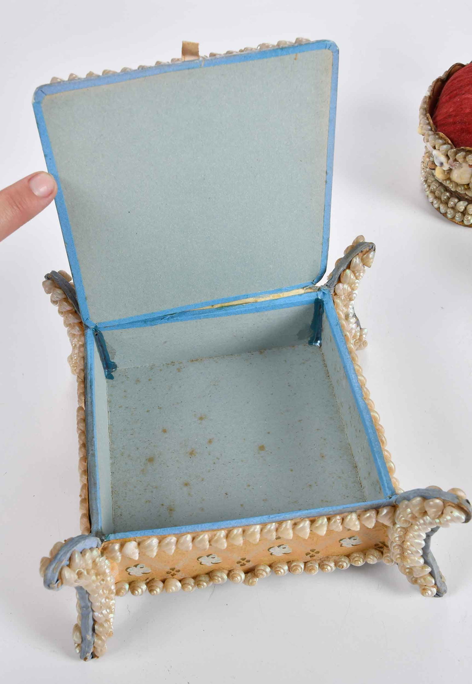 Two Small Shellwork Sailor Boxes and Wall Pocket - 4