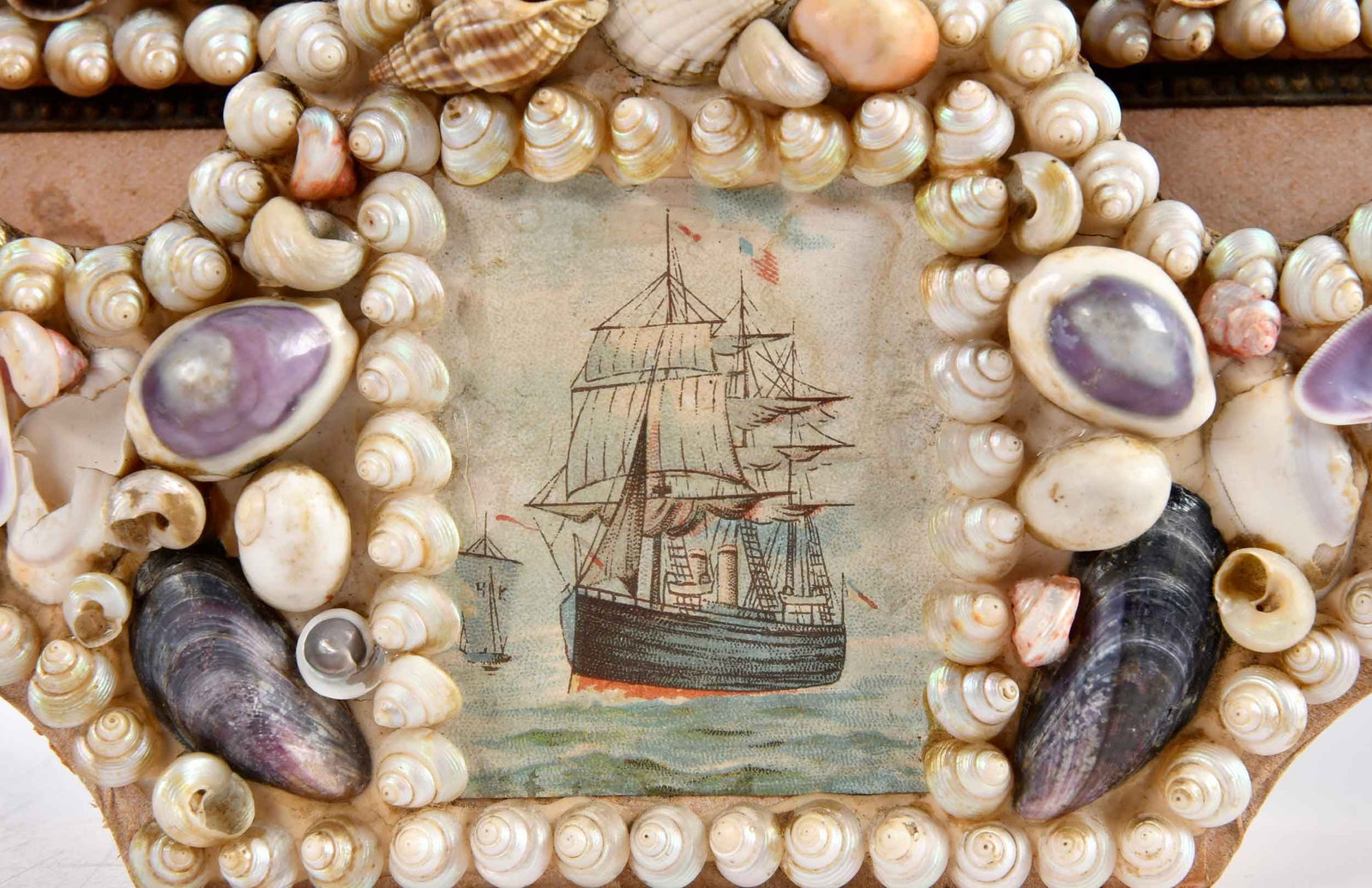 Two Small Shellwork Sailor Boxes and Wall Pocket - 7