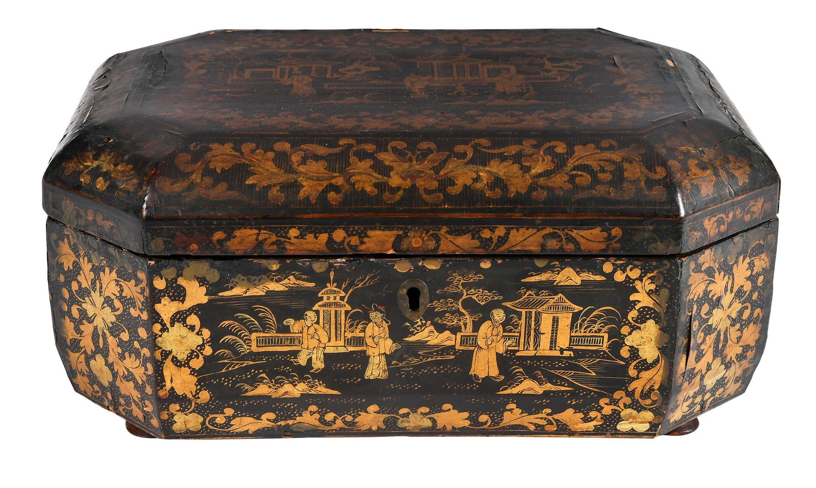 Chinese Export Black Lacquer and Gilt Sewing Box (1 of 8)