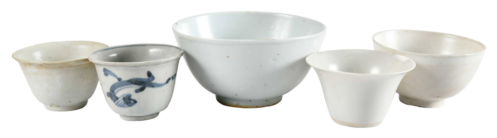 Five Small Chinese White and Pale Celadon Ceramic Bowls (1 of 5)