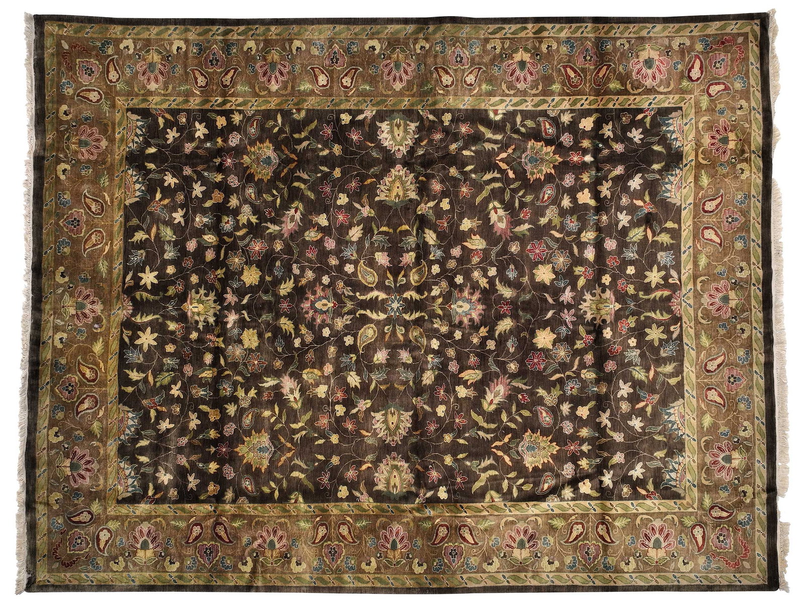 Tabriz Carpet: late 20th century, flowering vases on brown field, 11 ft. 11 in. x 9 ft. 1 in. Provenance: Private Collection, Asheville, North Carolina