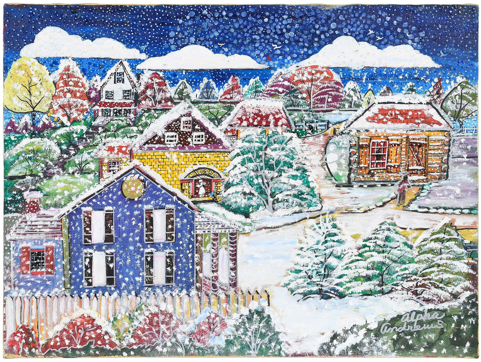 Alpha Andrews: (American/Georgia, 1932-1996) August Storm, signed lower right and titled verso, multimedia on canvas, 17-7/8 x 24 x 3/4 in. Provenance: Property from the Collection of Ted and Ann Oliver