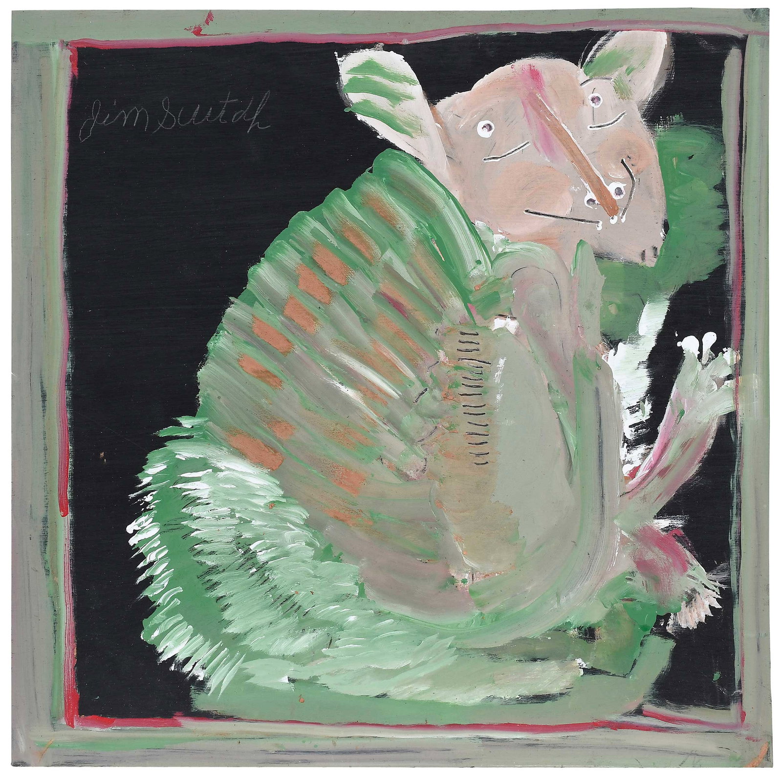 Jimmy Lee Sudduth: (American/Alabama, 1910-2007) Armadillo, signed upper left "Jim Sudduth", paint and mud on plywood, 24-1/4 x 24 x 1/4 in. Provenance: Property from the Collection of Ted and Ann Oliver