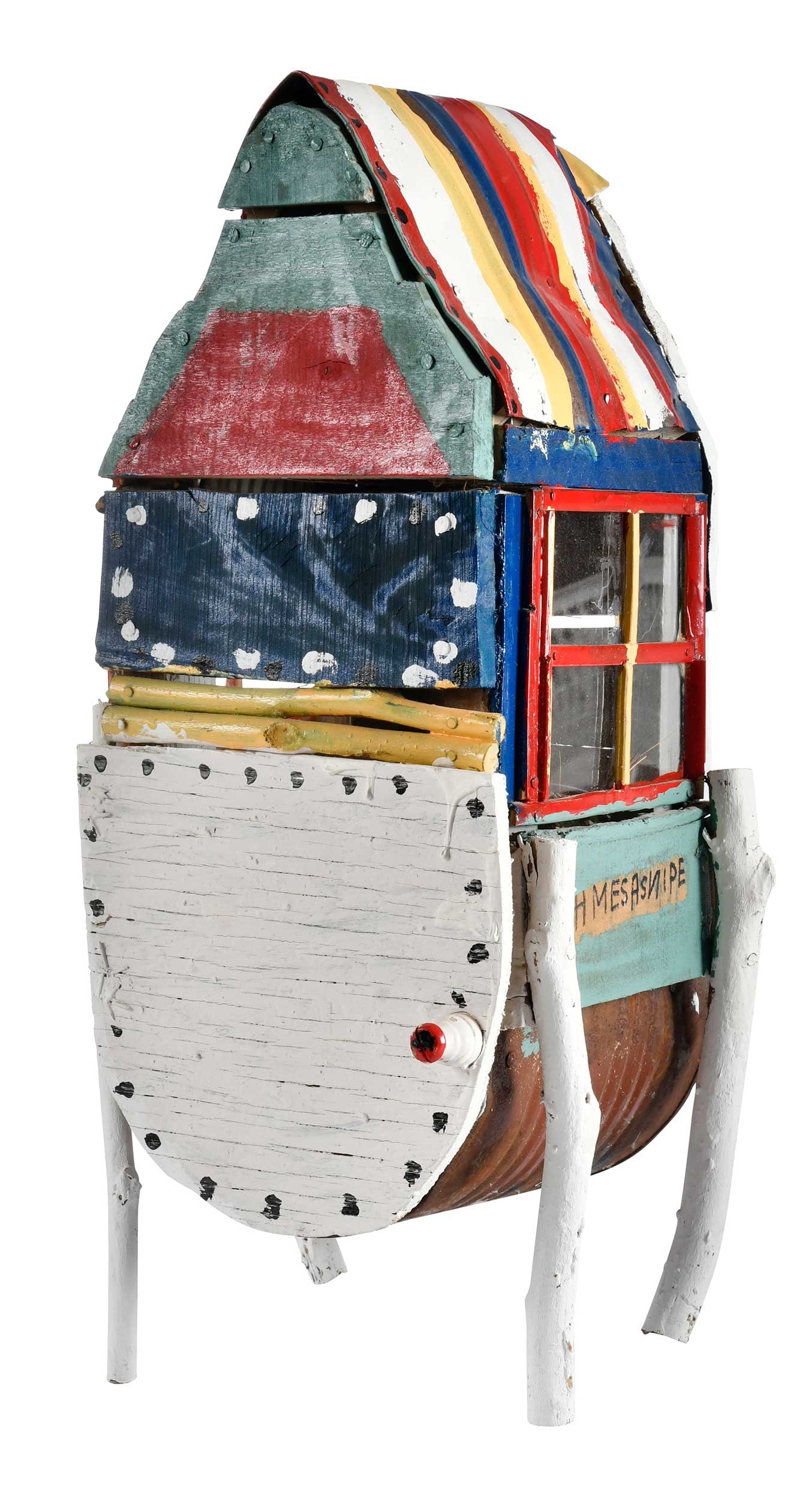 James "Buddy" Snipes: (American/Alabama, born 1943) Funeral Home, signed to one side, painted and assembled found objects, 17-3/4 x 8-1/2 x 9 in. Provenance: Property from the Collection of Ted and Ann Oliver