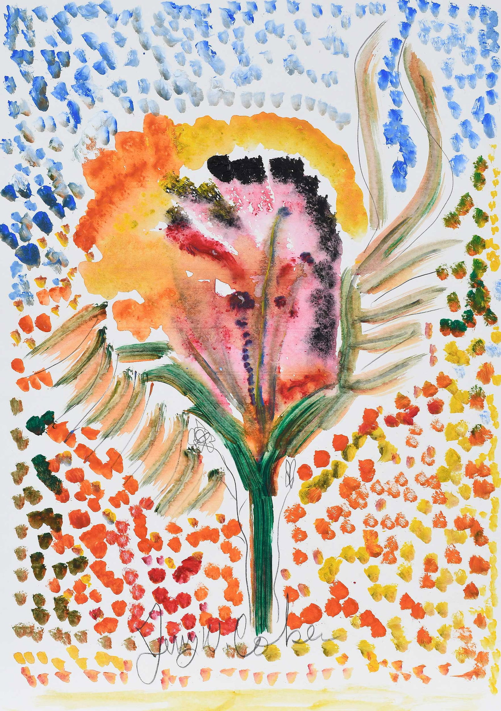 Jerry W. Coker: (American/Florida/Arkansas, born 1938) Abstract Floral, signed recto, multimedia on matboard, 28 x 22 in.; unframed Provenance: Property from the Collection of Ted and Ann Oliver