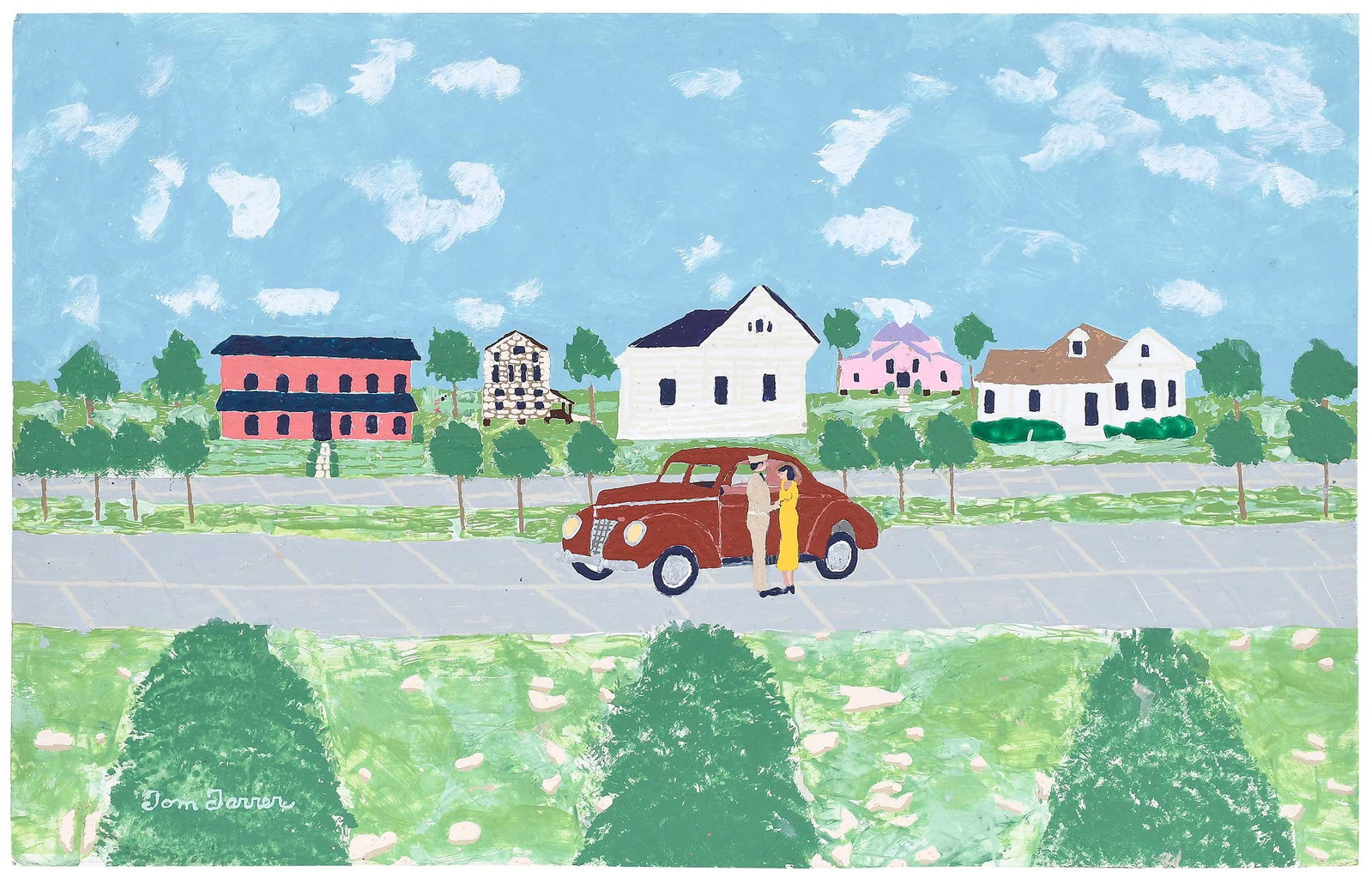 Tom Tarrer: (American/Texas, born 1927) I'll Be Back in a Year Little Darlin, 1997, signed lower left, titled and dated verso, paint and enamel on poster board, 14 x 22-1/4 in. Provenance: Property from the