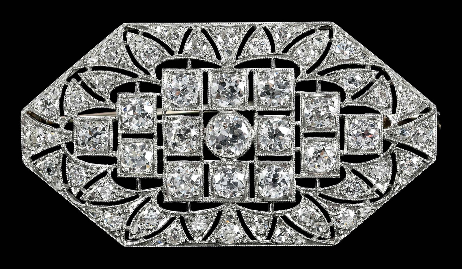 Platinum Folded Corners Art Deco Diamond Brooch (1 of 4)