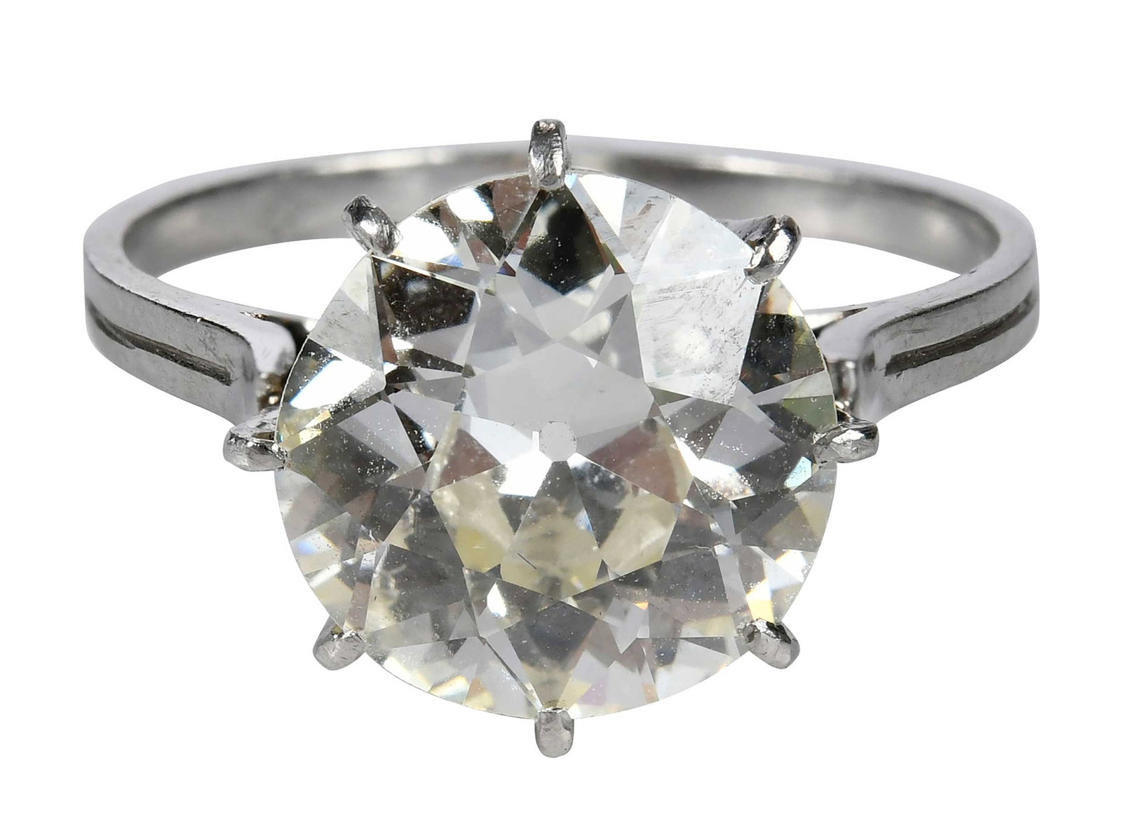 Platinum Vintage Solitaire 3.46ct. Diamond Ring - GIA: old European cut diamond, GIA 2245010030, 3.46ct., VS2, O-P, eight prongs, tests platinum, 6-1/2 ring sz., without stone 3.0 g Provenance: Private Virginia Collection Note: Brunk Auctions makes no war