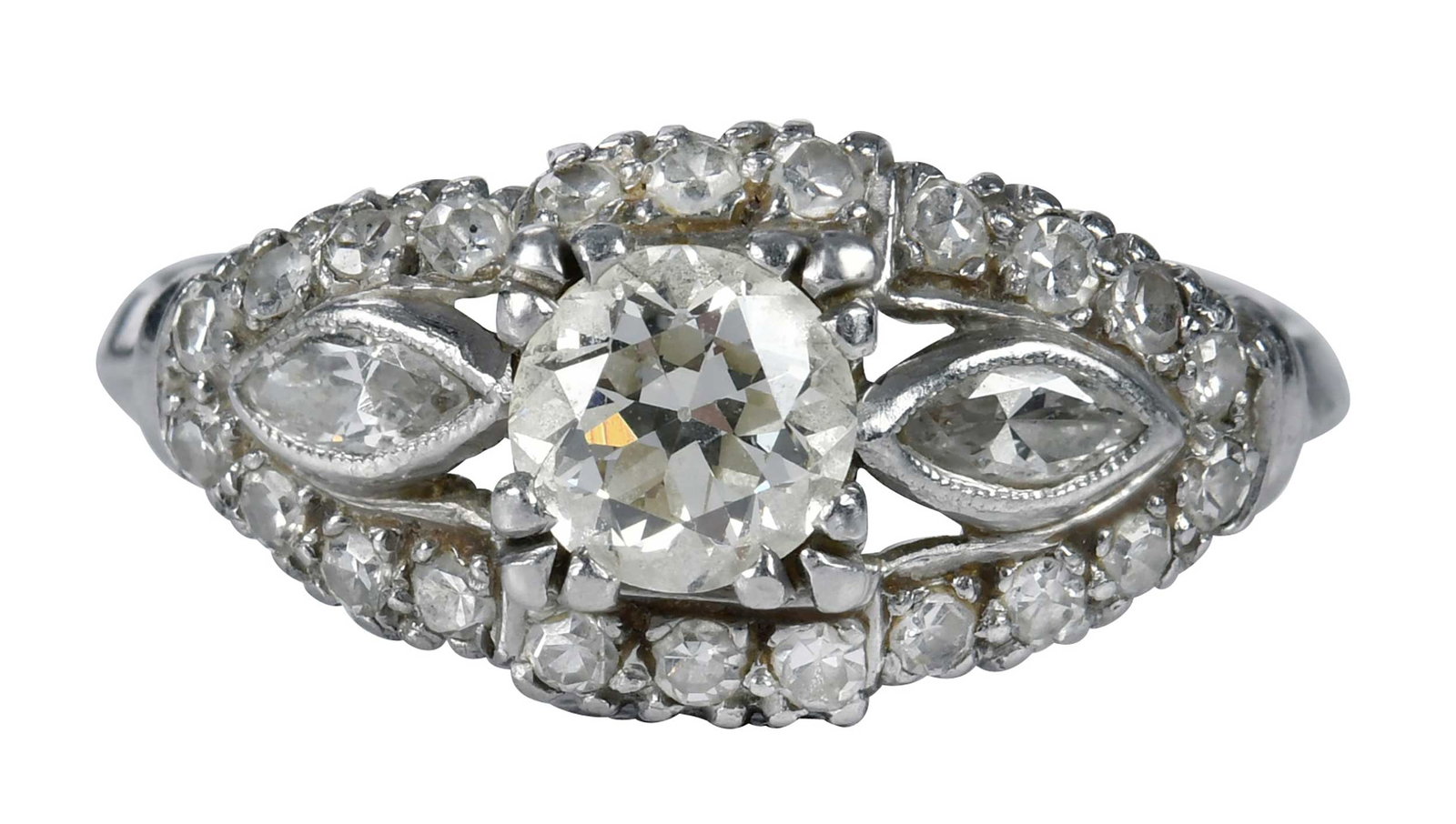 Platinum Art Deco Navette Diamond Ring (1 of 7)