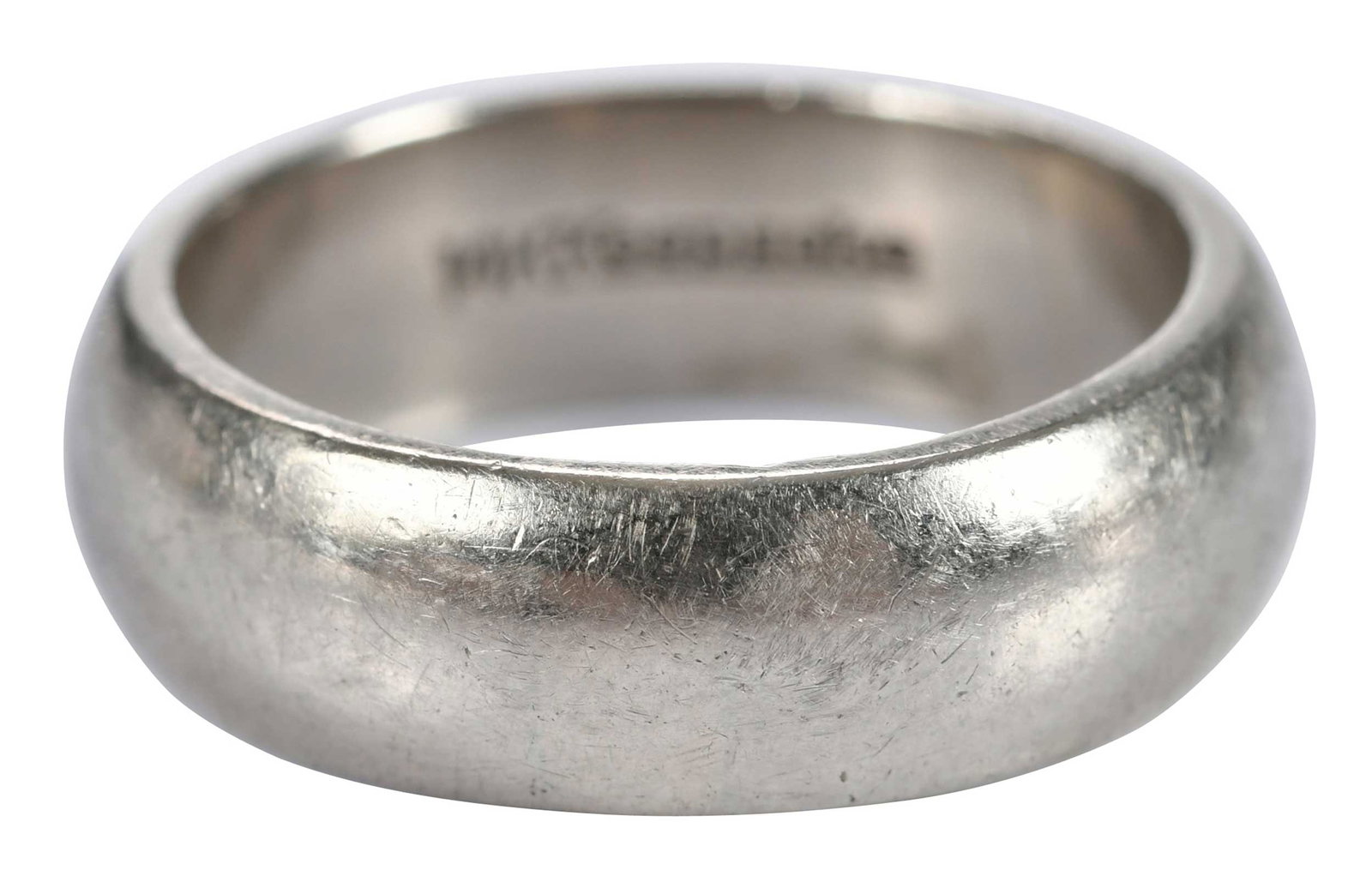 14kt. Men's Wedding Band: Keepsake, marked "14k", white gold, 9-1/4 ring sz., 7.0mm wide, 10.5 g Provenance: The Collection of Joe Matthews and John Shank, Shepherdstown, West Virginia Note: Brunk Auctions does not guarantee t