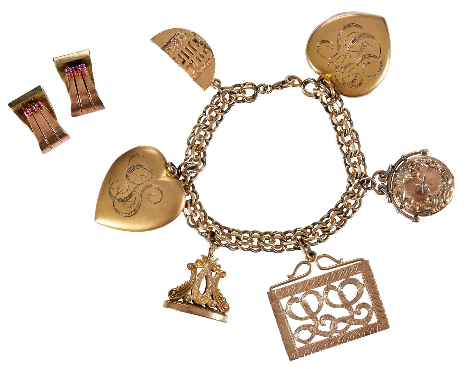 Charm Bracelet with Multiple Large Charms and Pair of Earrings (1 of 14)