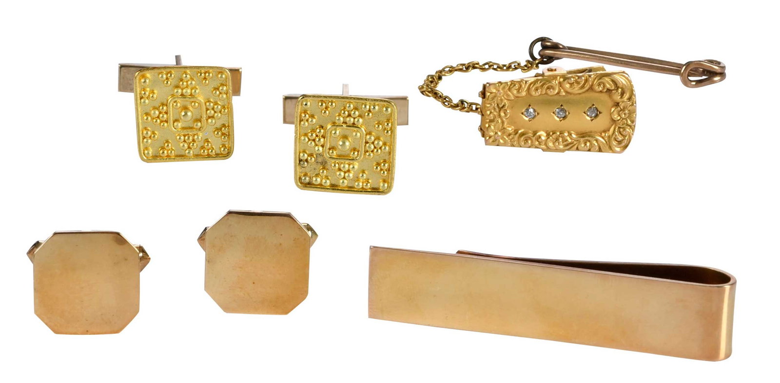 Collection of Two Gold Cufflinks Sets and Tie Tacks (1 of 6)