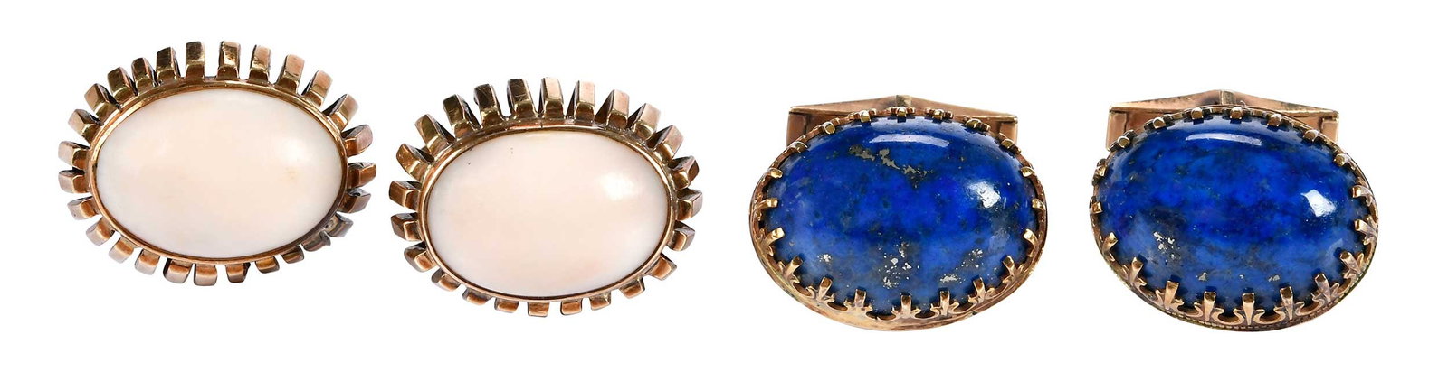 Two Pairs of 14kt. Gold Cufflinks, Angleskin Coral and Lapis Lazuli (1 of 8)