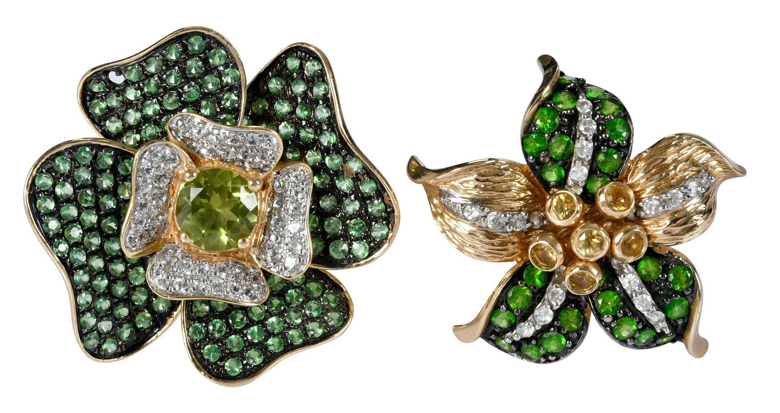 14kt. Two Flower Motif Gemstone and Diamond Rings (1 of 7)
