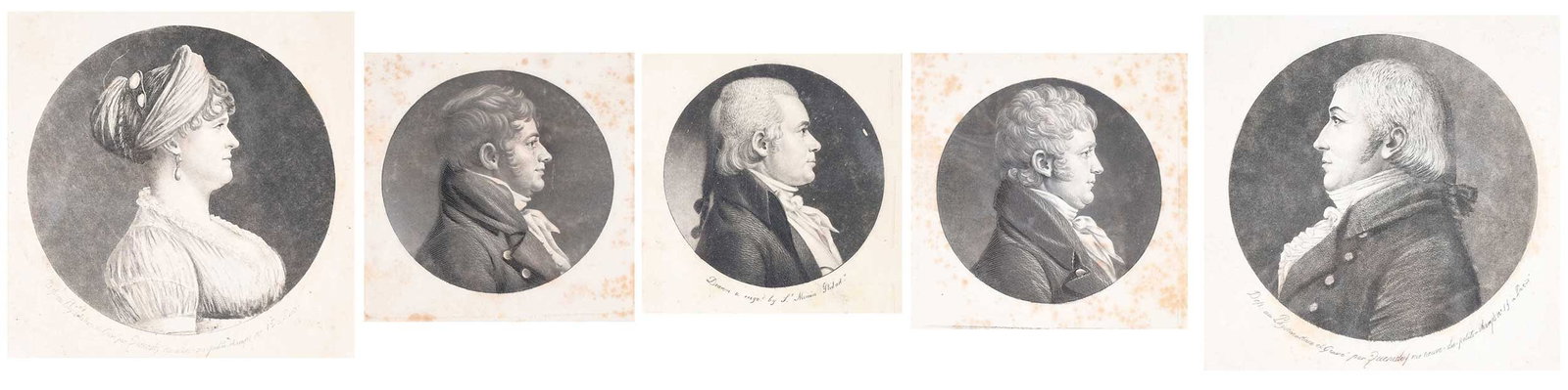 Seven St. Memin and Queneday Profile Portraits, Provenance Shippen/Lloyd Family: (18th/early 19th century) Five portrait miniature engravings: three by Charles Balthezar Saint-Memin (French, 1770-1852), including Joseph Hopper Nicholson (1770-1817), Maryland House of Delegates