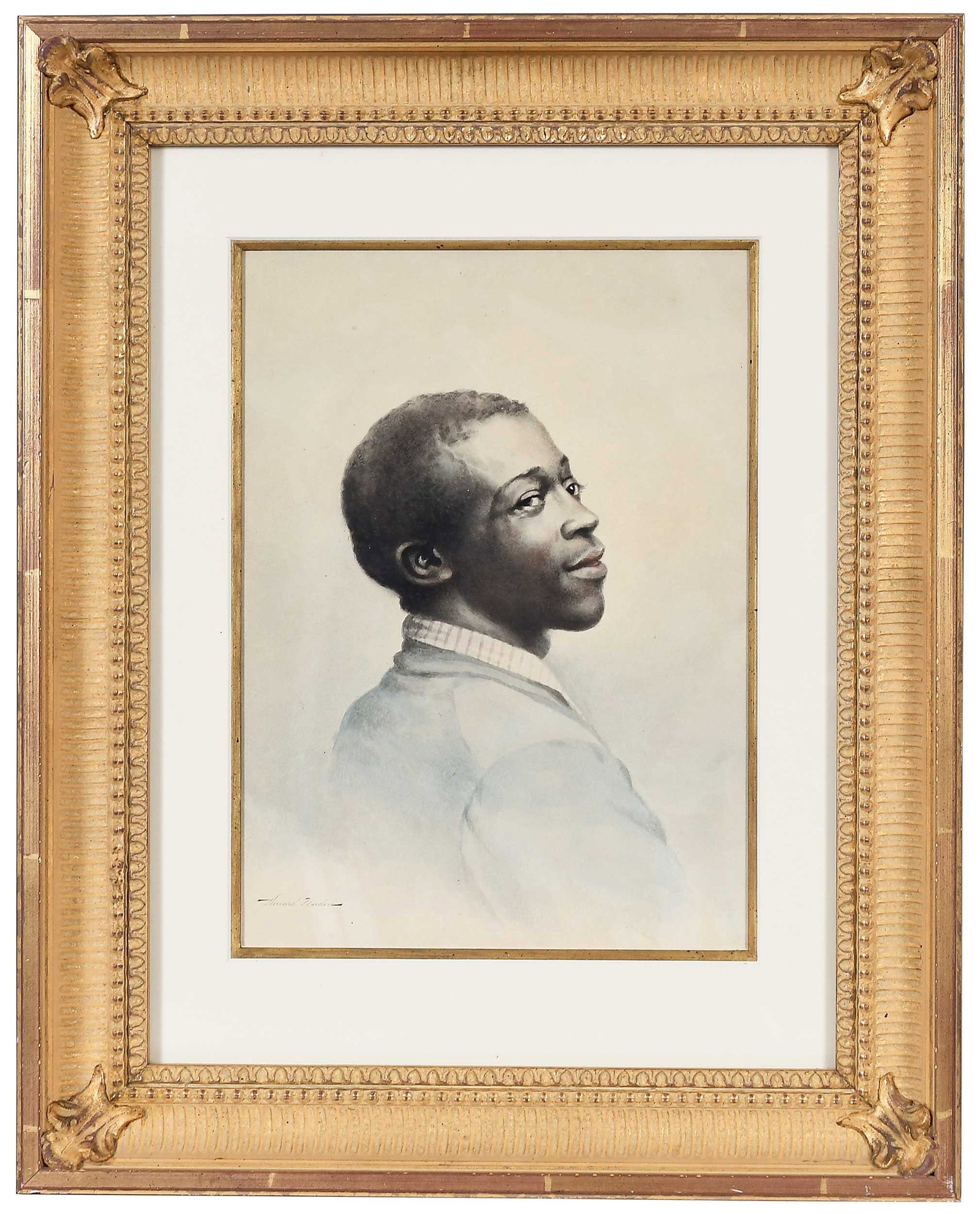 Maria Howard Weeden Portrait of John Rutger and 3 books: (American/Alabama, 1847-1905) John Rucker, illustration for the poem "Easy Living", signed lower left, "Howard Weeden", watercolor on paper, sight, 13-5/8 x 10 in.; gilt wood frame, 23-1/2 x 19 x
