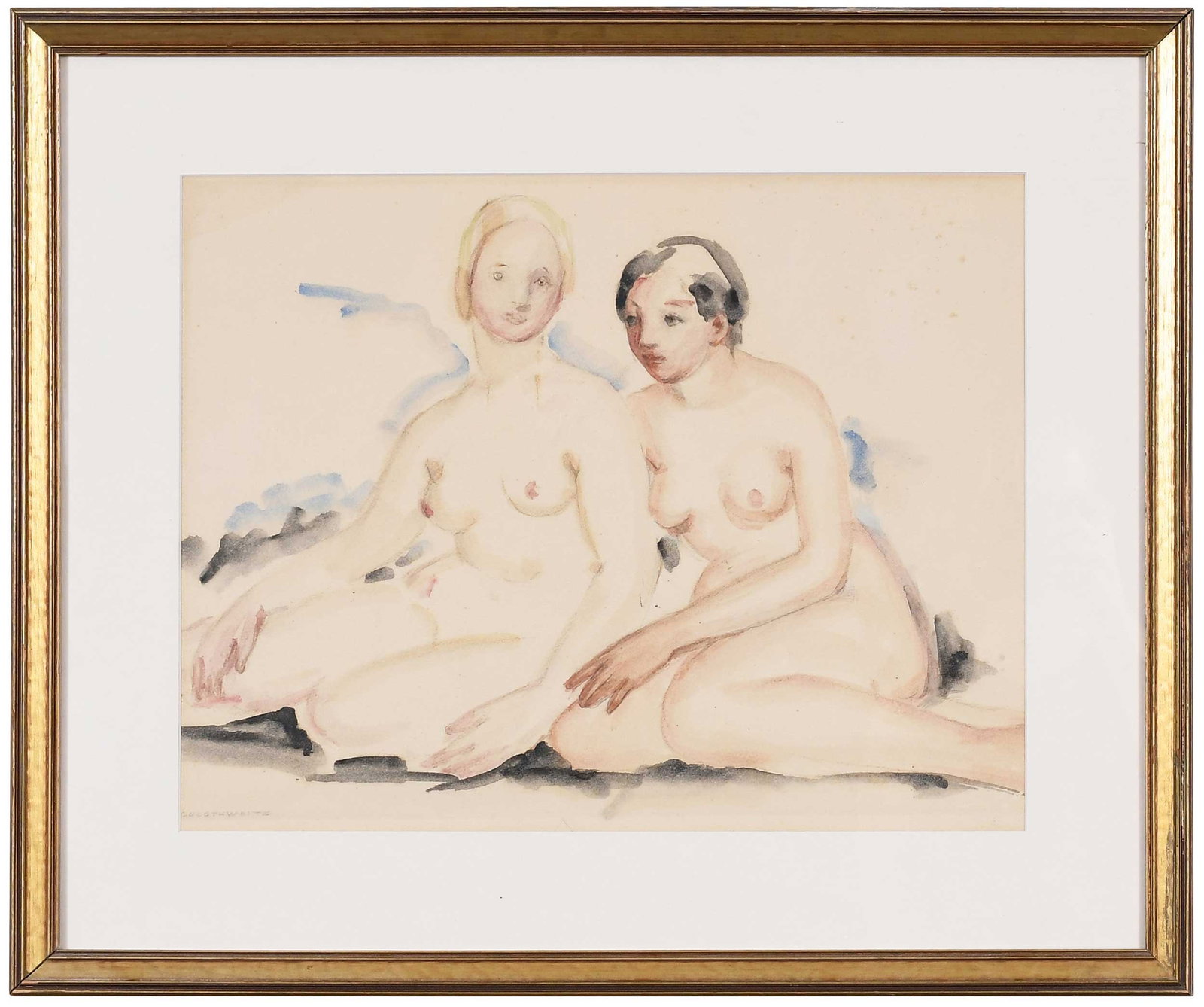 Anne Goldthwaite: (American/Alabama, 1869-1944) Two Nudes, signed lower left, "Goldthwaite", watercolor on paper, sight, 13-3/8 x 17-1/8 in.; gilt wood frame, 20-1/4 x 24 x 3/4 in. Provenance: Private Gainesville,
