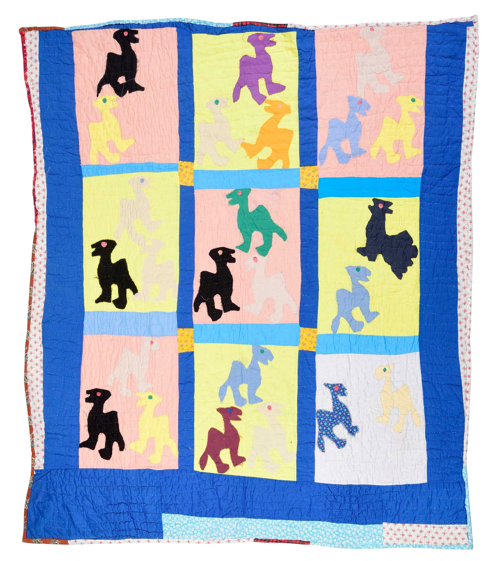 Sarah Mary Taylor Dinosaur Quilt: (American/Mississippi, 1916-2000), mixed fabric construction, 79-1/2 x 72-1/2 x 1/4 in. Provenance: From the Collection of Micki Beth Stiller, Esq.