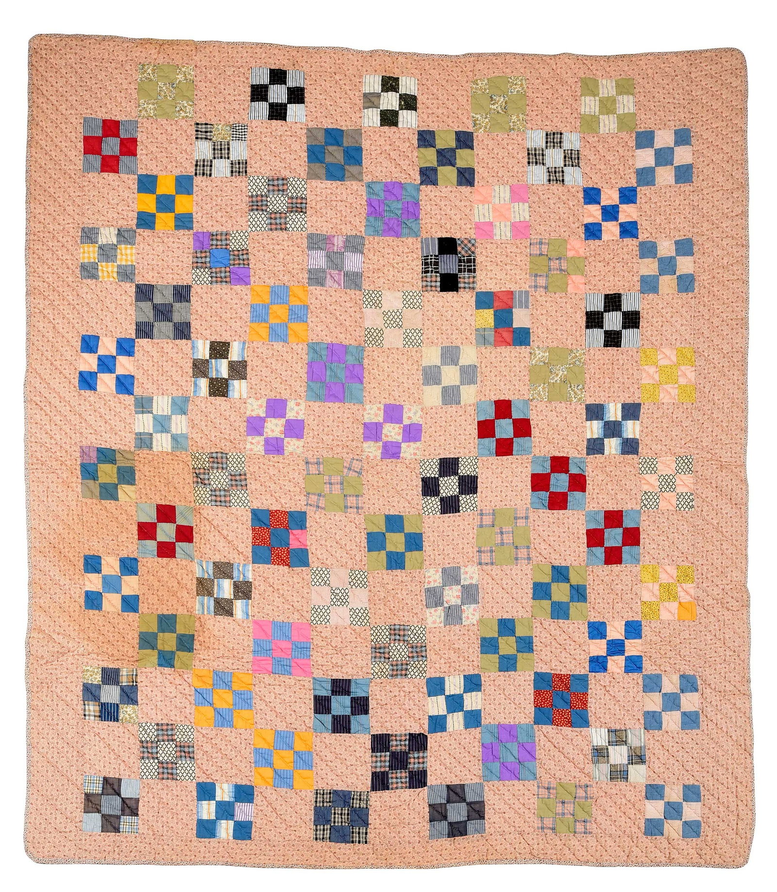 American Nine-Patch Pattern Wool Quilt: attributed to Spartanburg County, South Carolina, early 20th century, 67-3/4 x 78 in. Provenance: Private North Carolina Collection