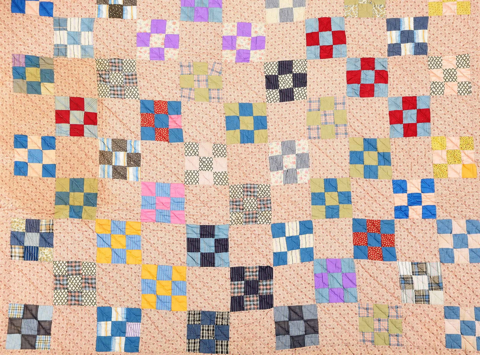 American Nine-Patch Pattern Wool Quilt - 2