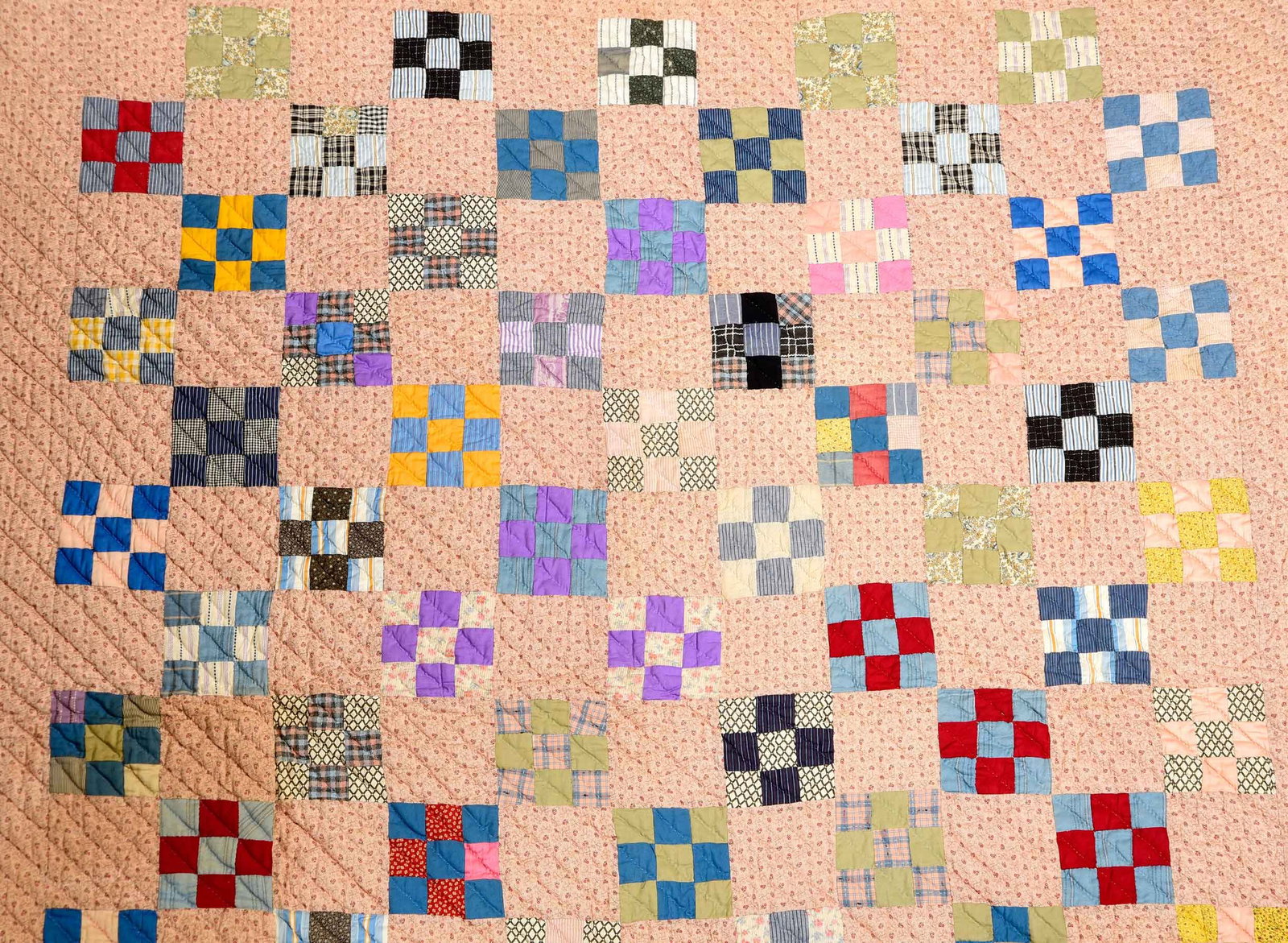 American Nine-Patch Pattern Wool Quilt - 3
