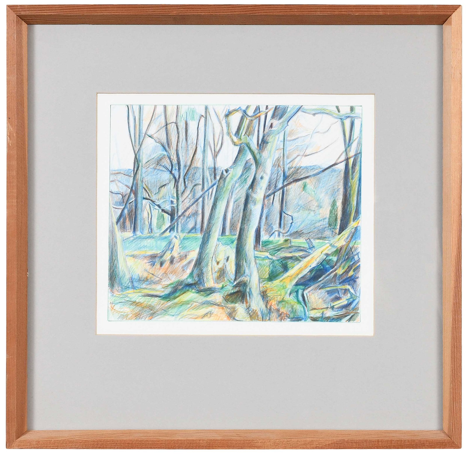 Lamar Dodd: (American/Georgia, 1909-1996) Forest Scene, unsigned, color pencil on paper, sight, 9-7/8 x 11-3/8 in.; wood frame, 18-1/8 x 18-5/8 x 1-1/4 in. Provenance: Property from a Private Collection sold to