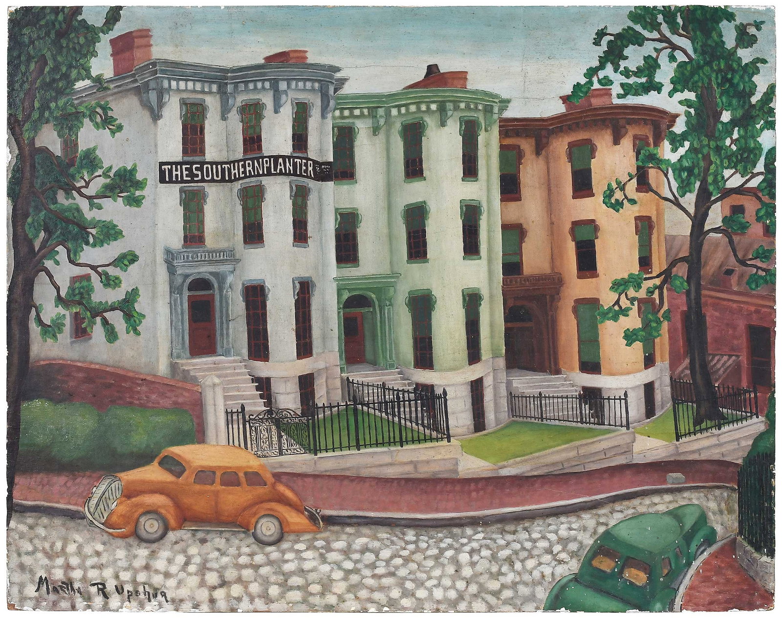 Martha Robinson Upshur: (American/Virginia, 1885-1963) Virginia Rowhouses, The Southern Planter, signed lower left "Maria R Upshur", oil on board, 22 x 28 in; unframed Provenance: Collection of Dr. James Harkrader,