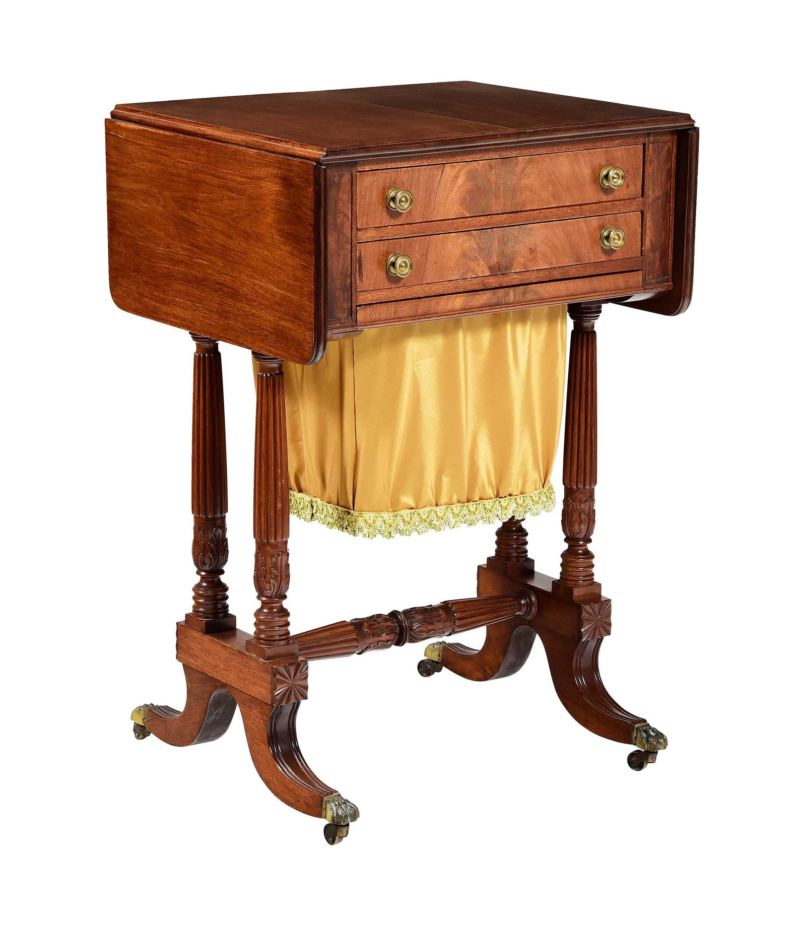 American Federal Carved and Figured Mahogany Two Drawer Work Table (1 of 11)