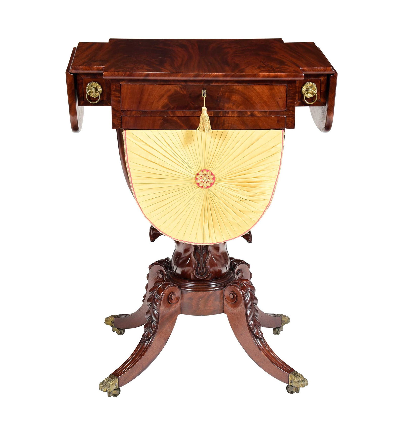 American Classical Carved and Figured Mahogany Work Table (1 of 11)