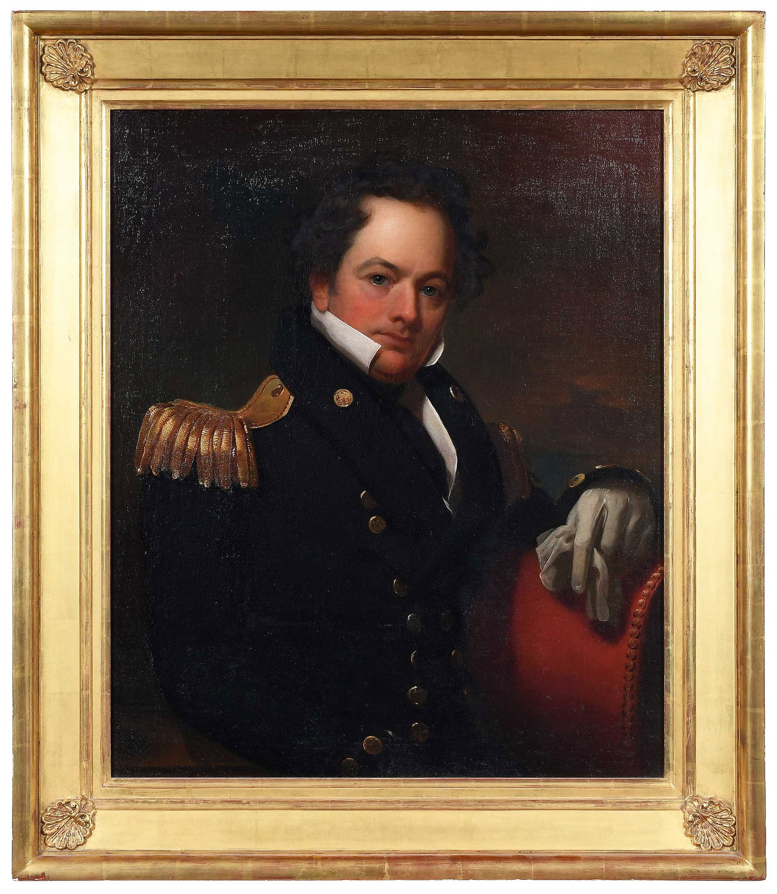 Jacob Eichholtz: (American, 1776 - 1842) Portrait of William M. Hunter, U.S. Navy of Pennsylvania (1793-1849), signed indistinctly verso "Eichholtz", oil on canvas 30 x 25 in.; fine gilt wood frame, 37-7/8 x 32-3/4 x 