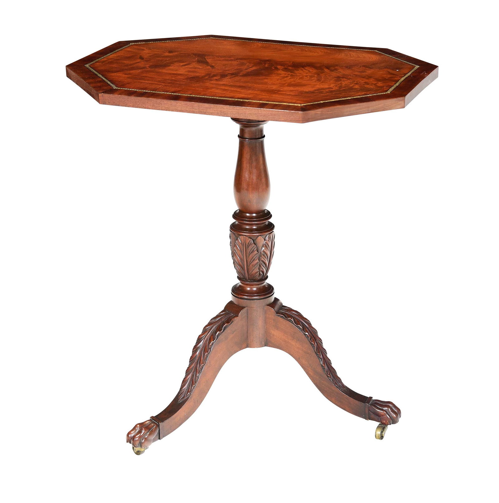 New York Classical Brass Inlaid Figured Mahogany Candlestand (1 of 7)