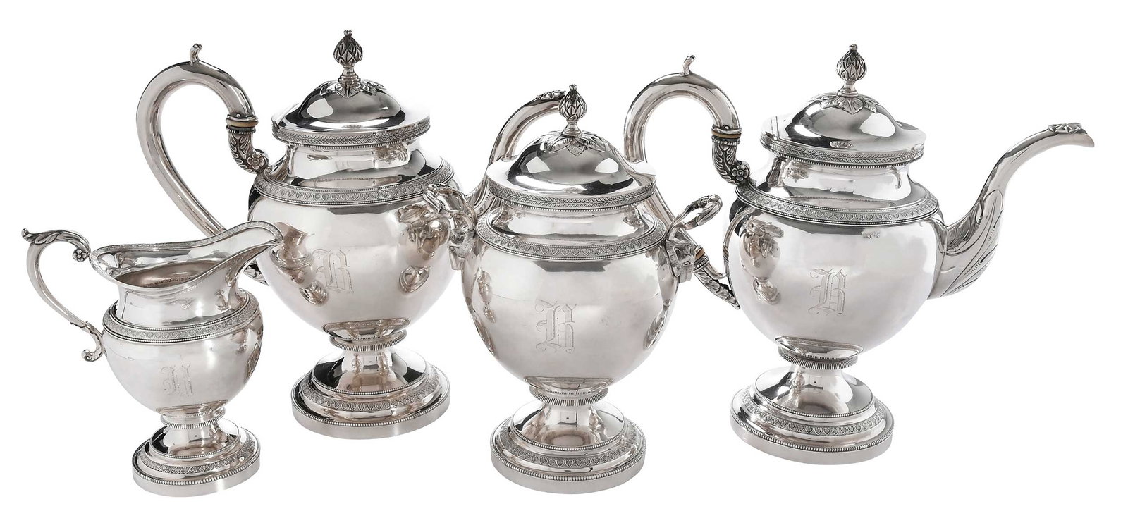 Four Piece Philadelphia Coin Silver Tea Service, Brown Family Provenance (1 of 14)