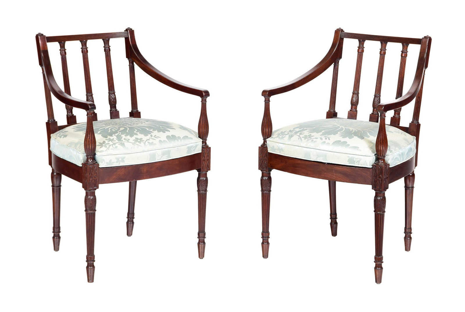 Important Pair Thomas Willing Federal Armchairs, Attributed to Henry Connelly: Philadelphia, Pennsylvania, 1804, part of a set of 24 made by Henry Connelly (1770-1826) for Mayor Thomas Willing (1731-1821) of Philadelphia in 1804, rich dark brown color, each retaining probably or