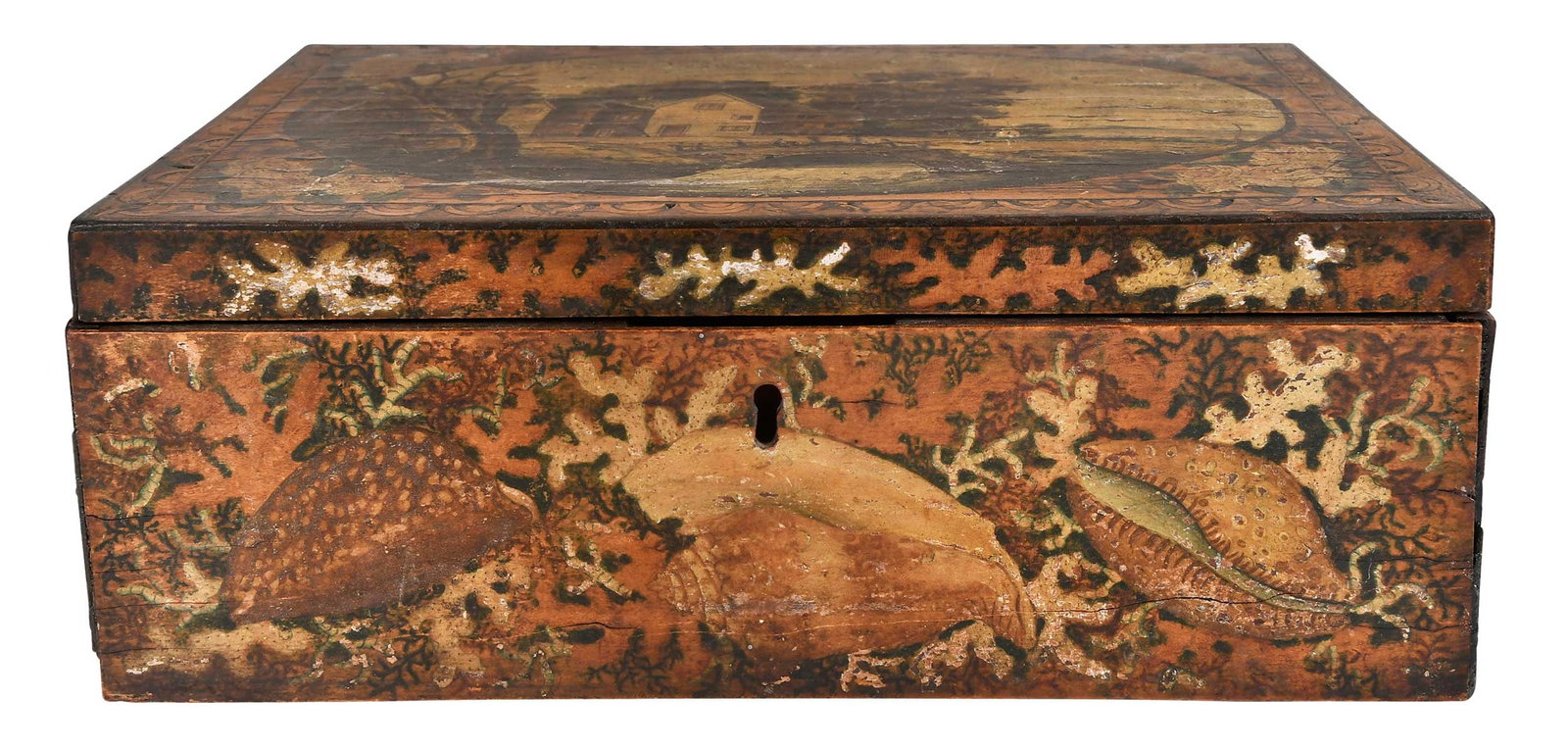 Rare Seymour Attributed Paint Decorated Maple & Mahogany Box (1 of 19)