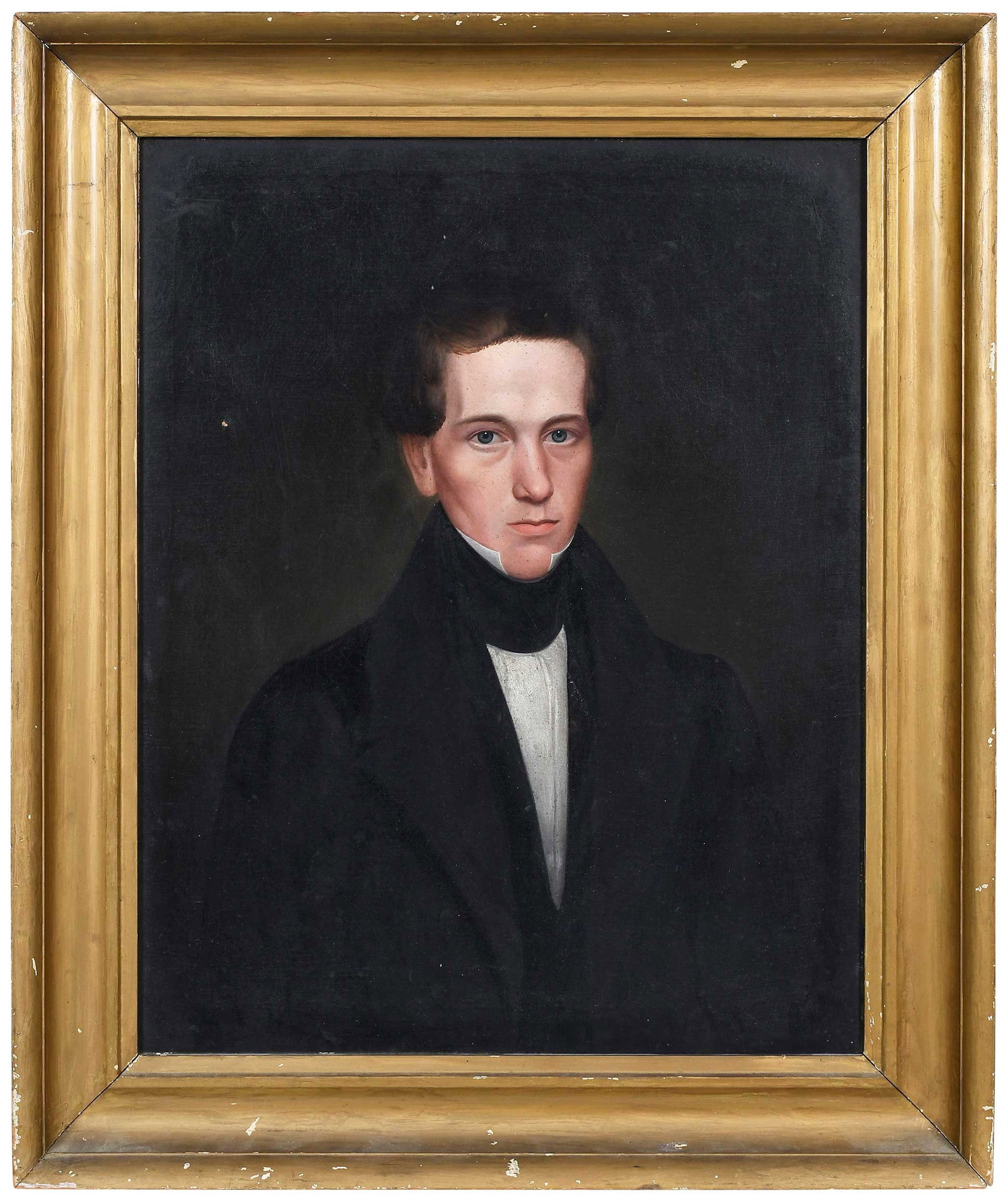 Portrait of an Important Gentleman: (American, late 19th/early 20th century) Portrait thought to be Dr. Walter Osgood, unsigned, oil on canvas, 30 x 24 in.; fine period carved gilt wood frame, 36-5/8 x 30-1/2 x 3 in. Provenance: