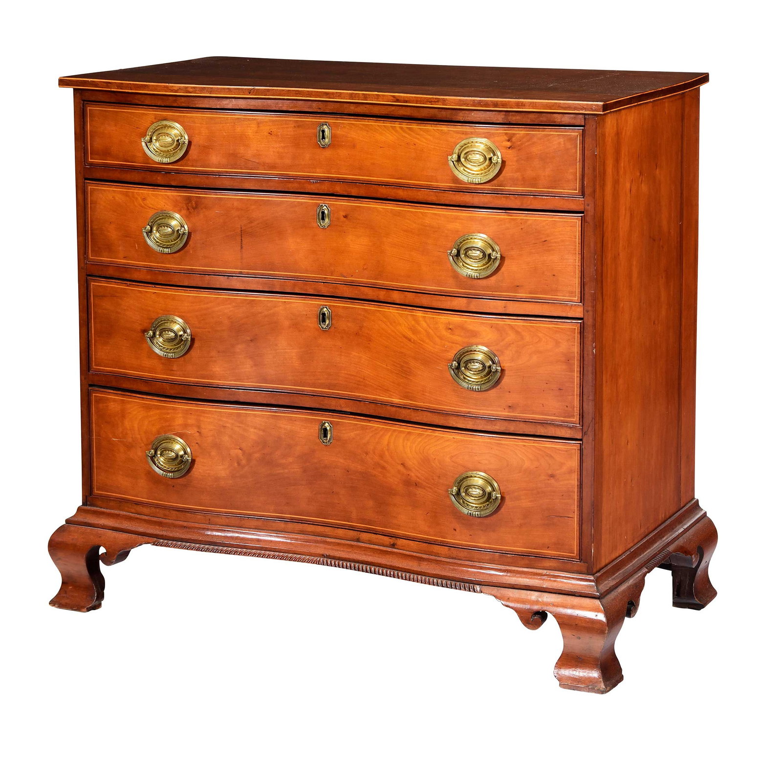 New England Chippendale Inlaid Cherry Reverse Serpentine Chest (1 of 11)