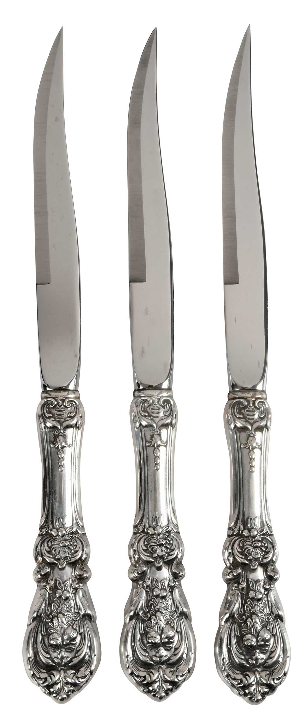 Set of Twelve Reed & Barton Francis I Sterling Steak Knives: American, mid 20th century, set of 12 hollow handle steak knives, Francis I pattern, no monogram, marks for Reed & Barton, 9 in. Provenance: Private Collection, Richmond, Virginia