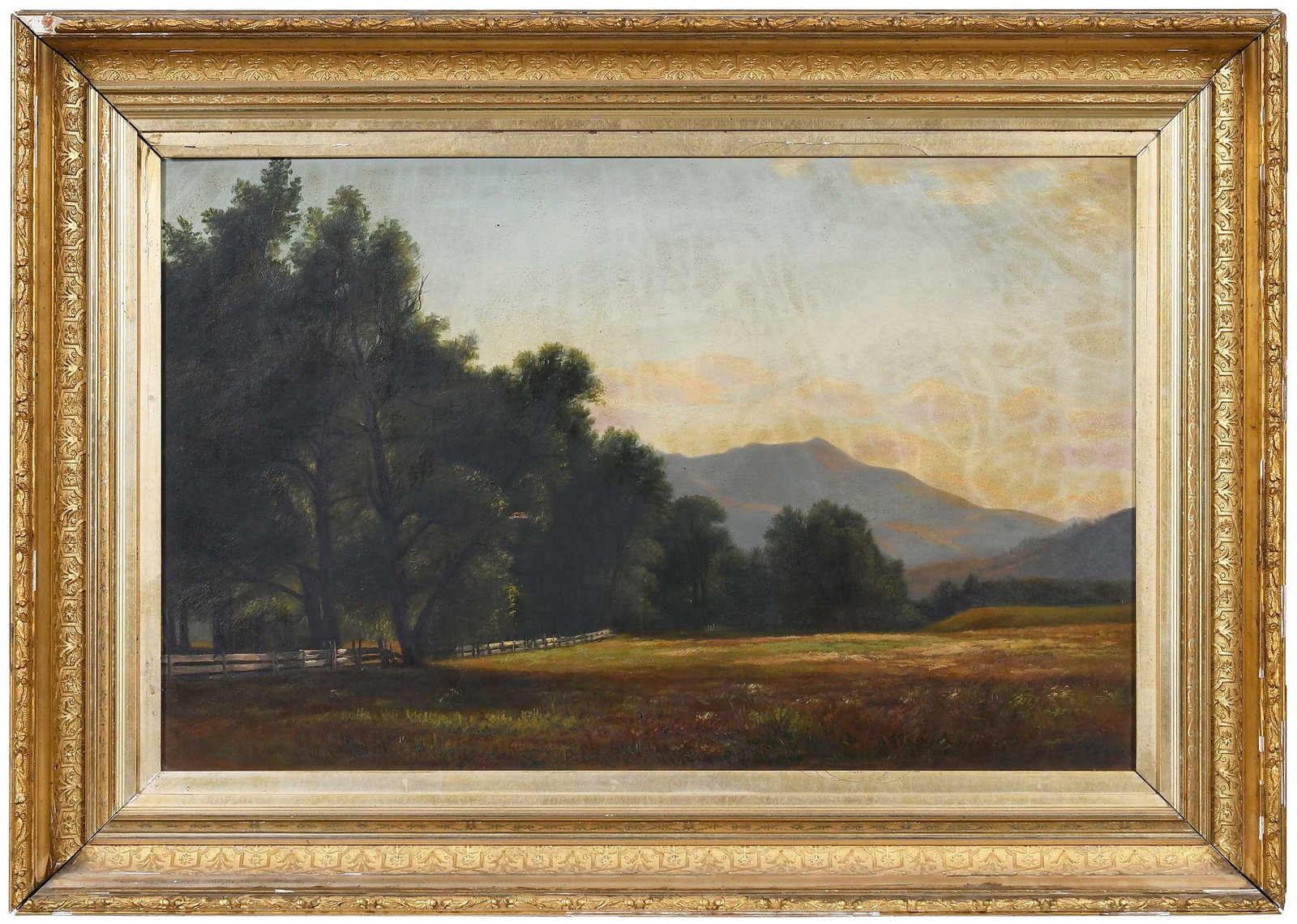 American School New Hampshire Landscape: (19th century) North Moat Mountain, North Conway, New Hampshire, unsigned, oil on canvas, 18 x 28 in.; period gilt wood and composition frame, 25-3/4 x 35-5/8 x 3 in. Provenance: Private Collection,