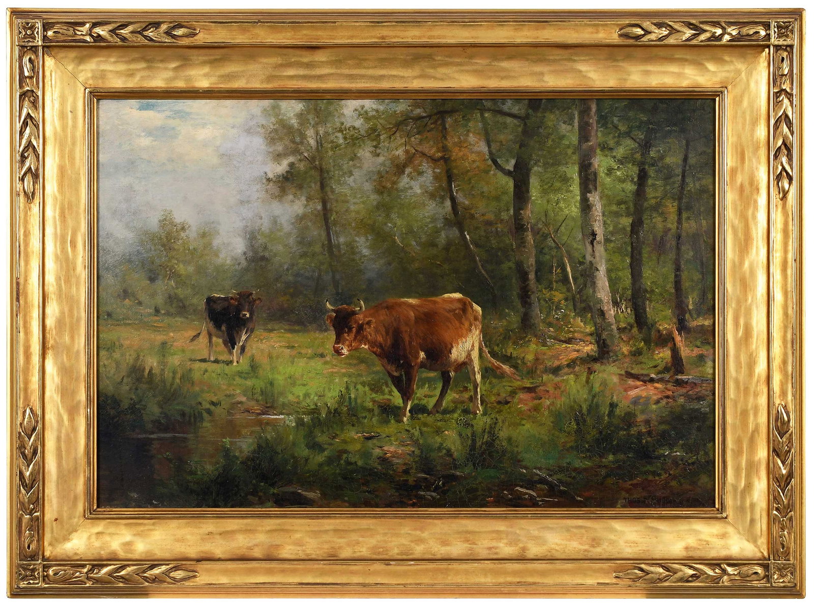 Thomas Bigelow Craig: (American, 1849-1924) In The Clearing, 1900, signed lower right "Thos. B. Craig. A.N.A.", C. Lausen Art Rooms New York Colourman Seal verso, oil on canvas, 20 x 30 in.; fine gilt wood frame, 28-1/8 x 