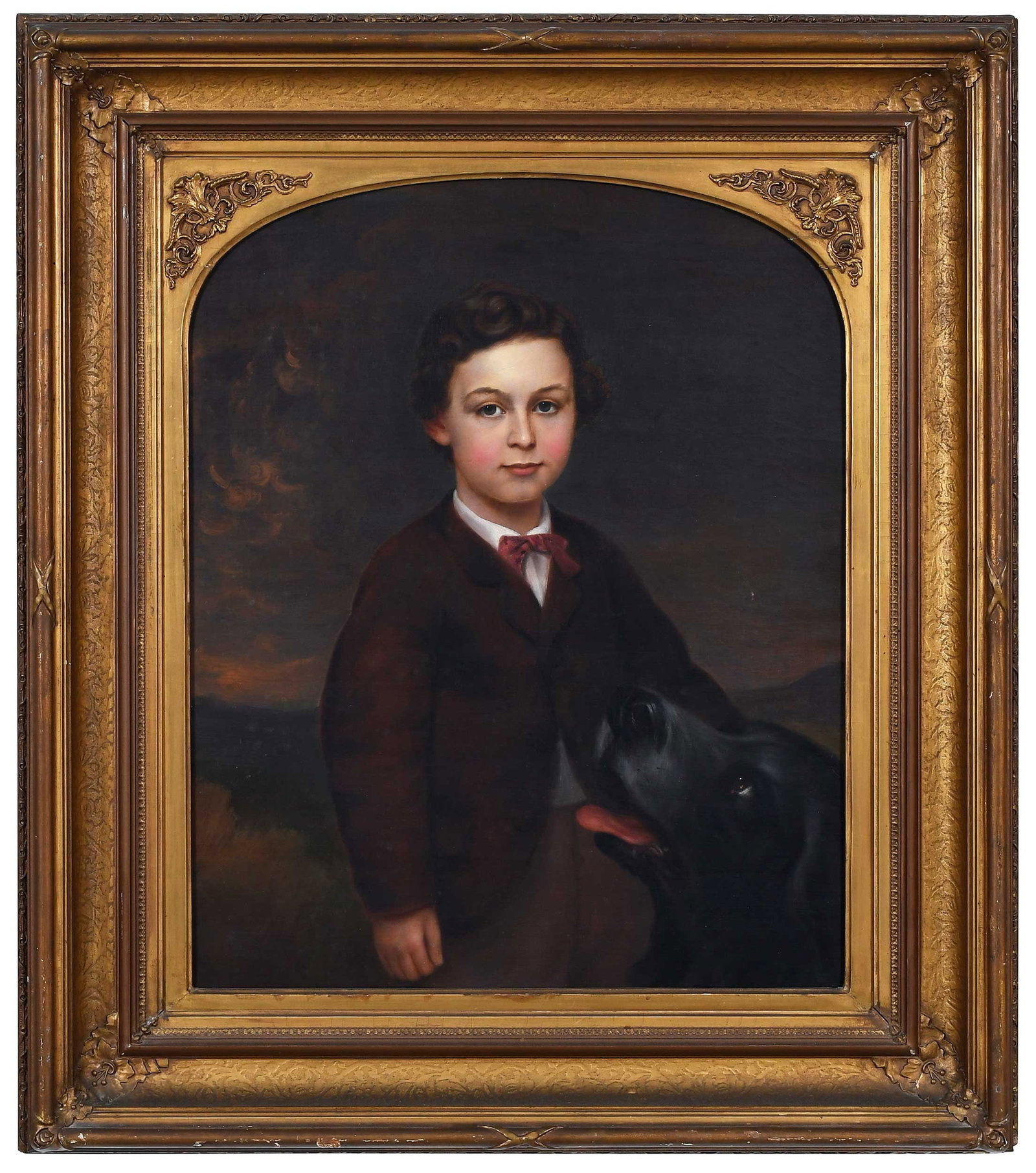 American School, Boy with his Dog: (American, 19th century) Young Boy with his Dog, unsigned, oil on canvas, 30 x 25 in.; fine period gilt wood frame, 39 x 34 x 4 i. Provenance: Private Collection