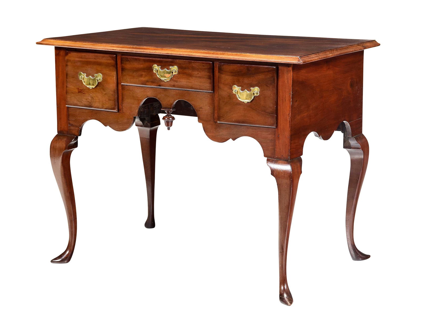 Rhode Island Queen Anne Mahogany Slipper Foot Dressing Table: probably Newport, mid 18th century, poplar secondary, 29 x 37 x 22 in; case width 33-1/4 in. Provenance: Ginsburg & Levy Antiques, New York, NY (label to interior of drawer)