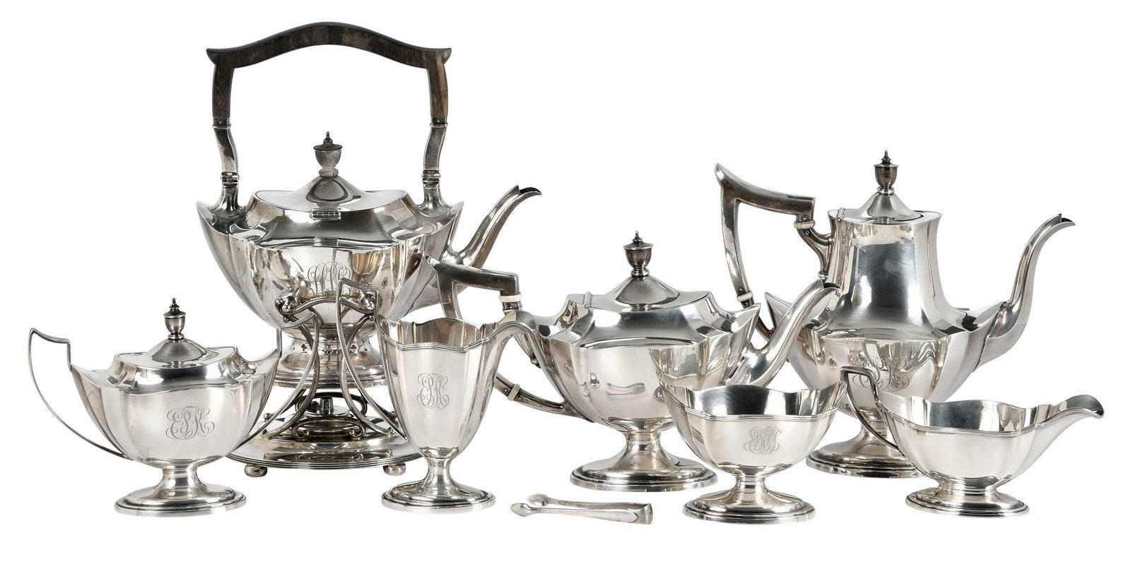 Six Piece Gorham Sterling Coffee and Tea Service with Gravy and Tongs (1 of 9)